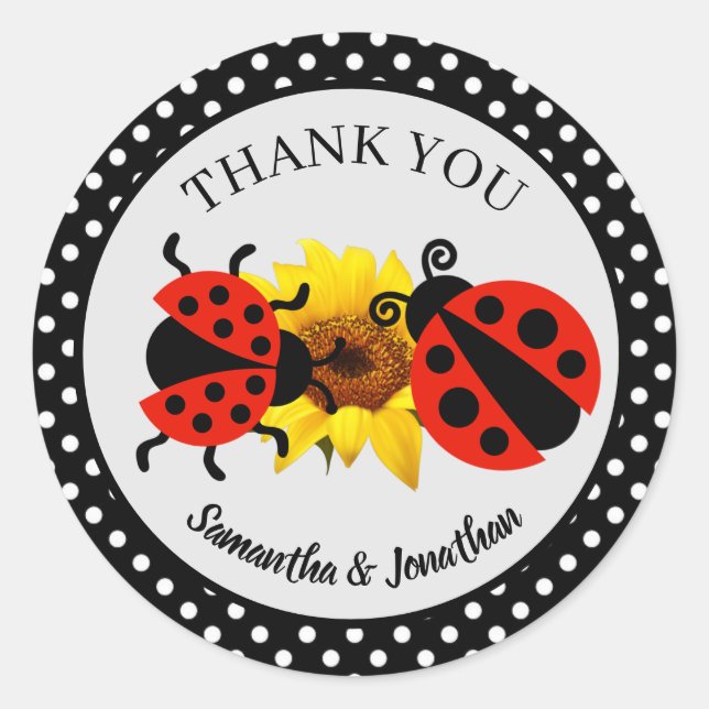 Coccinelle Tendance Moderne Merci Rond Autocollant (Devant)