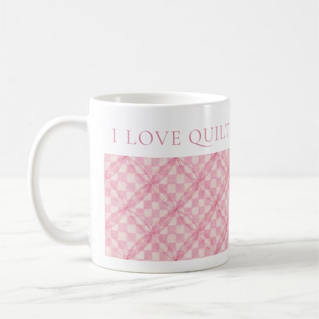 COCHER EN ROSE QUILT Mug blanc + Texte (Gauche)