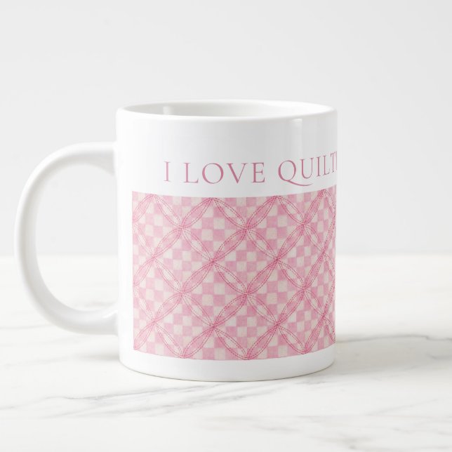 COCHER ROSE QUILT Grosse Mug blanc + Texte (Gauche)