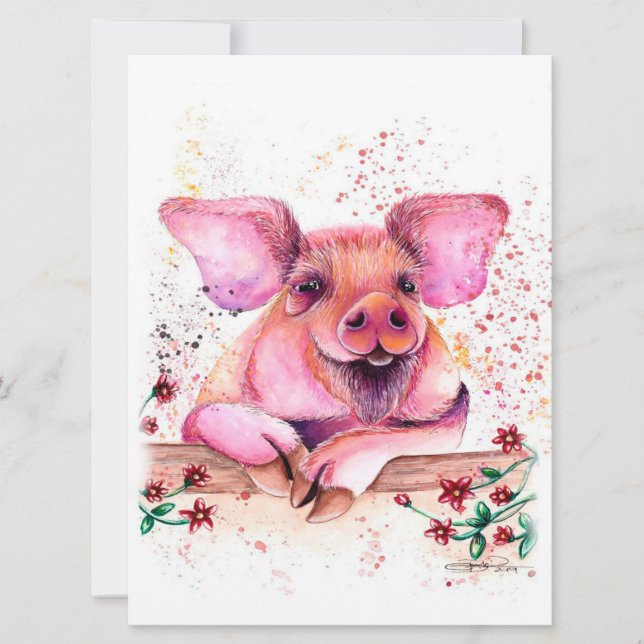 Cochon À Fleur | Art Design | Cadeau d'art (Devant)