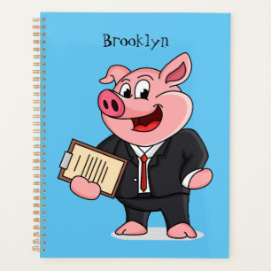 Cochon amusant en costume d'affaires dessin animé