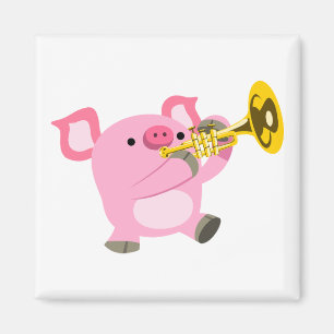 Cochon de dessin mignon Jouer Trumpet Magnet