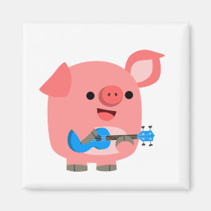 Cochon de dessin mignon Jouer Ukulele Magnet
