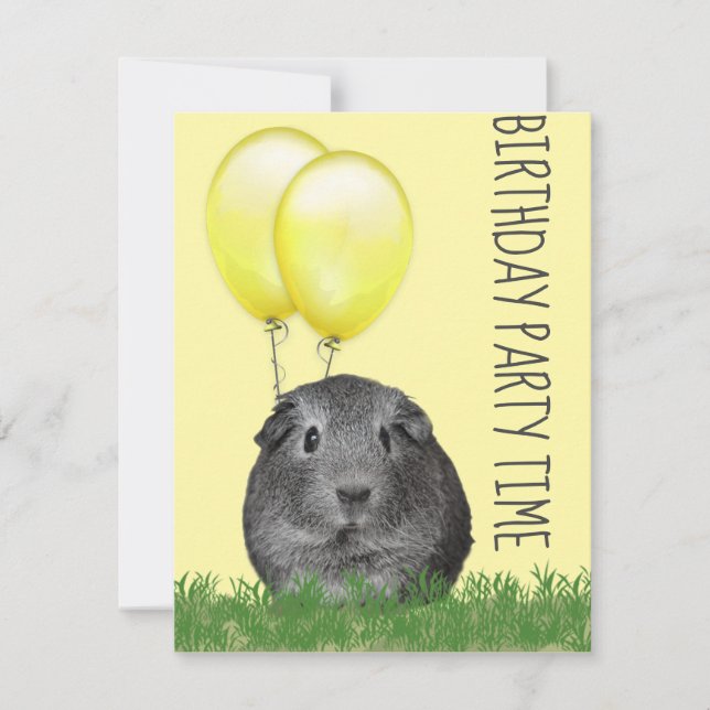 Cochon d'Inde Ballons Jaunes Invitation d'annivers (Devant)