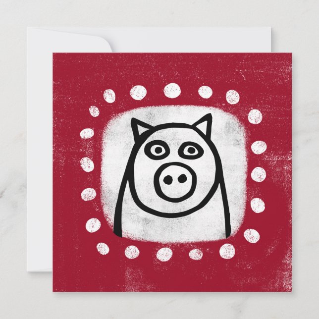 Cochon drôle sur la carte de voeux rouge (Devant)