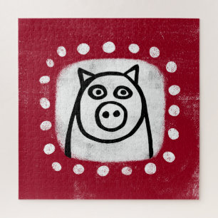 Cochon Drôle Sur Le Puzzle Rouge