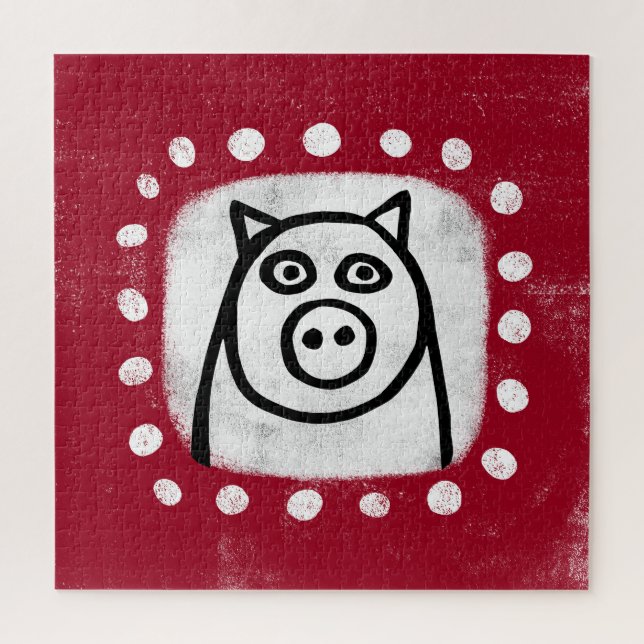 Cochon Drôle Sur Le Puzzle Rouge (Vertical)