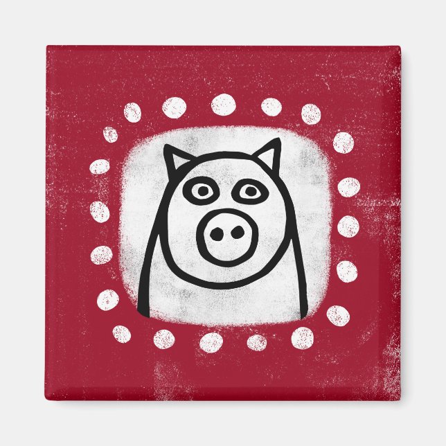 Cochon Drôle Sur Le Réfrigérateur Rouge Magnet (Devant)