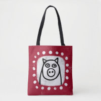 Cochon Drôle Sur Le Sac fourre-tout Rouge
