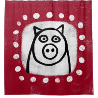 Cochon Drôle Sur Rideau De Douche Rouge