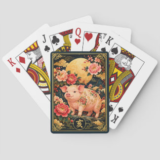Cochon du zodiaque chinois avec cartes à jouer de