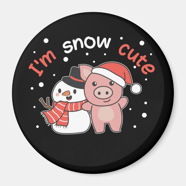 Cochon Je suis Snow mignon Snowman Pun Magnet (Devant)