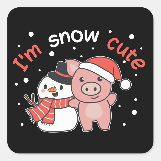 Cochon Je suis Sticker Carré Snowman Snow Pun de n (Devant)