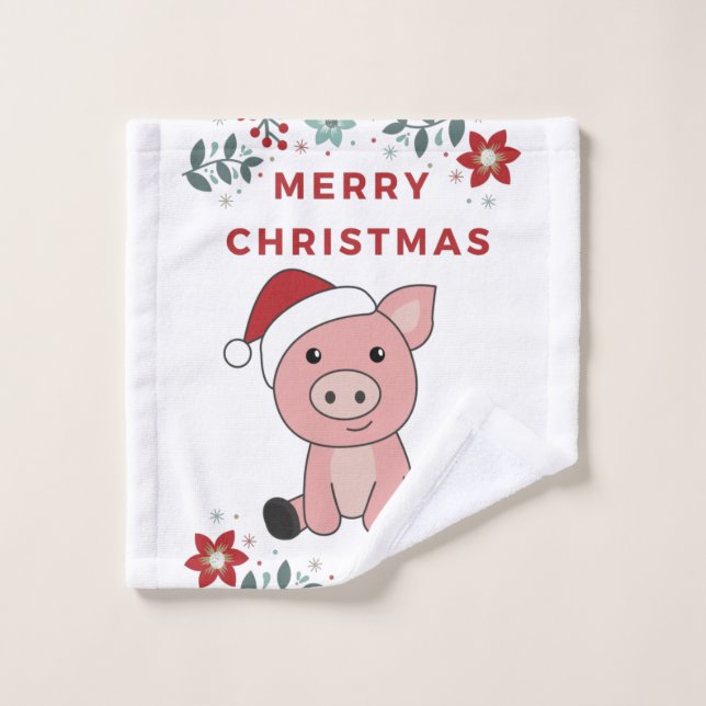 Cochon Joyeux Noël Animaux Cochons (Gant de toilette)