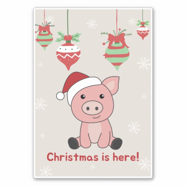 Cochon Joyeux Noël Animaux Cochons Sticker (Devant)