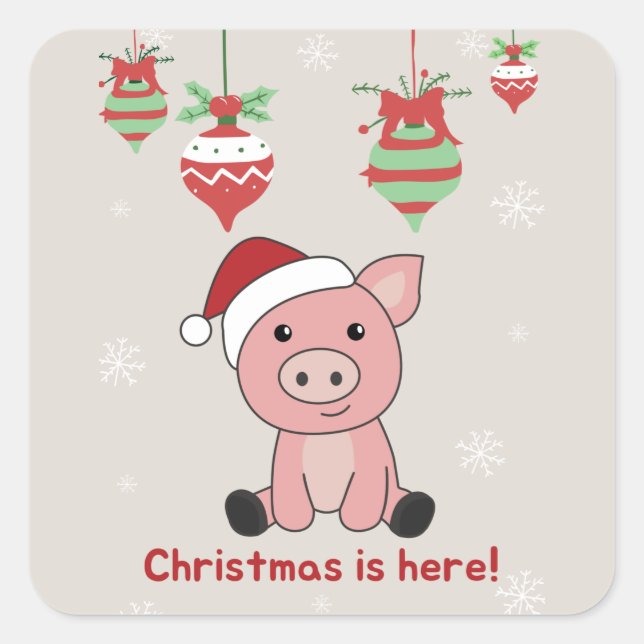 Cochon Joyeux Noël Animaux Cochons Sticker Carré (Devant)