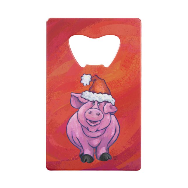 Cochon mignon à Santa Hat sur rouge (Devant)
