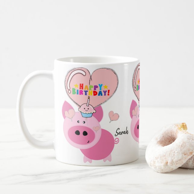 Cochon Mug Joyeux Anniversaire Mug (Avec donut)
