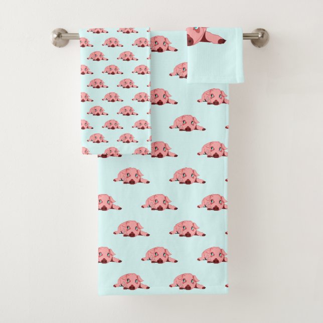 Cochon rose aux yeux bleus Serviettes de bain - Vo (En situation)