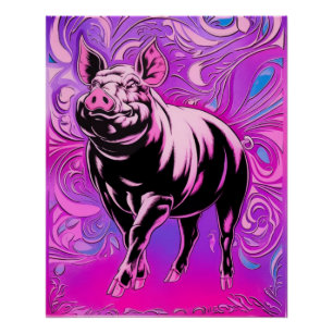 Cochon rose Design Poster brillant OEuvre murale H