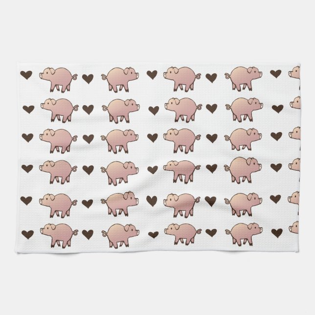 Cochon rose et serviette de toilette du coeur (Horizontal)