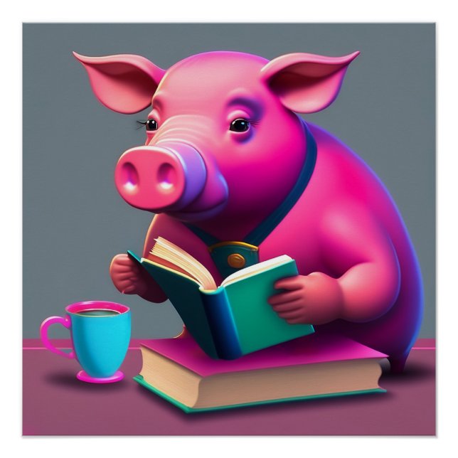 Cochon Rose Lire Un Poster De Livre (Devant)
