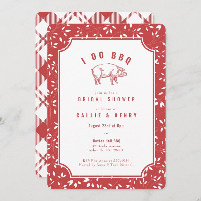 Cochon rouge I DO BBQ Bridal Shower Invitation (Devant / Derrière)