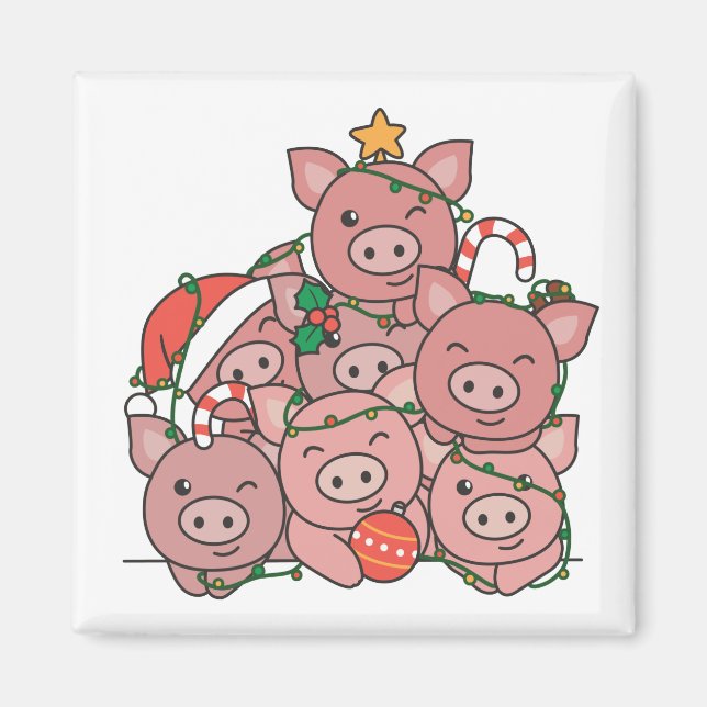 Cochon sapin de Noël animal amusant Aimant de Noël (Devant)