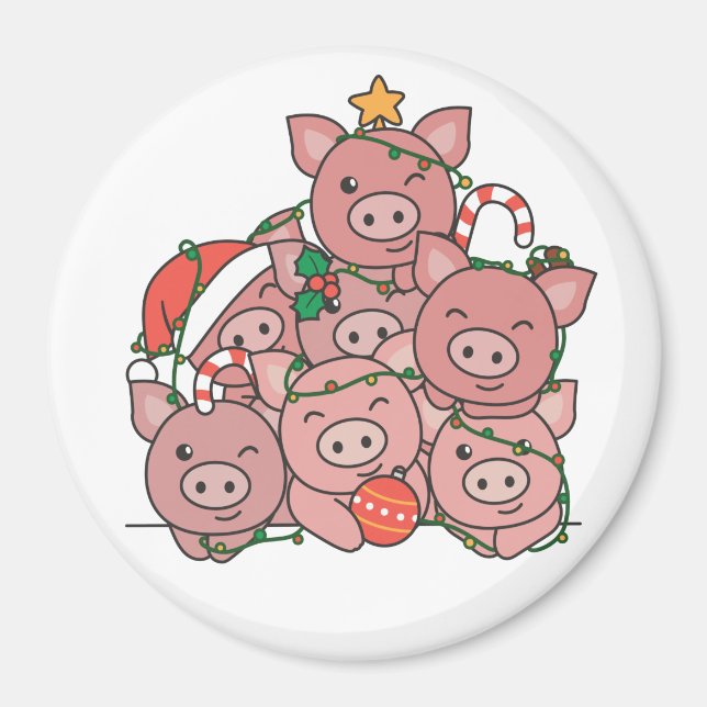 Cochon sapin de Noël animal amusant Aimant de Noël (Devant)