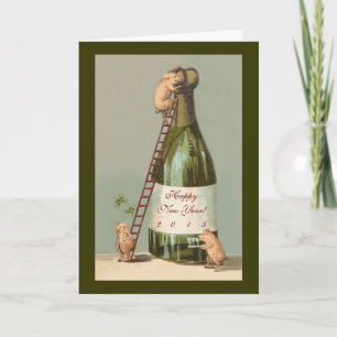 Cochons et Champagne; Carte de vœux pour le Nouvel