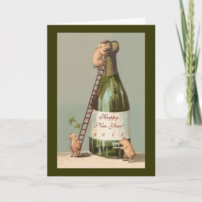 Cochons et Champagne ; Carte de vœux pour Nouvel A (Devant)