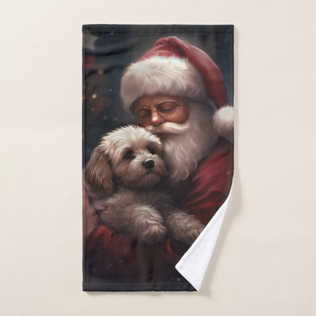 Cockapoo avec le Père Noël Festif Noël  (Serviette à main)