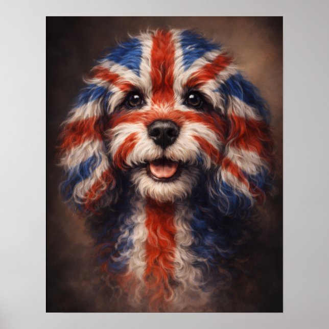 Cockapoo Drapeau Britannique Chien Affiches d'Art  (Devant)