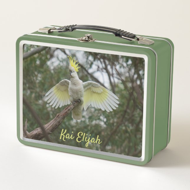 Cockatoo Parrot Oiseau Animal Green Métal Lunchbox (Devant)