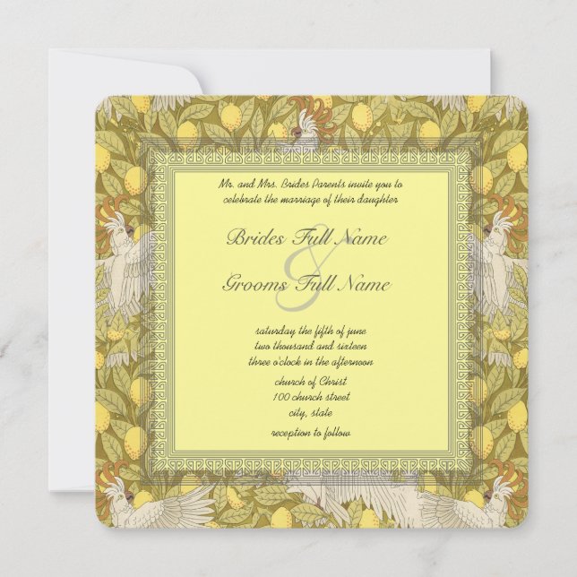 Cockatoo Whimsical Art Nouveau Mariage Invitations (Devant)