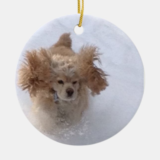 "COCKER LOVE THE SNOW" ORNEMENT CÉRAMIQUE (Devant)