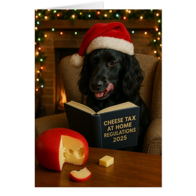 Cocker spaniel  'Cheese Tax' Christmas card (Devant)