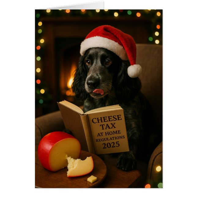 Cocker spaniel  'Cheese Tax' Christmas card (Devant)