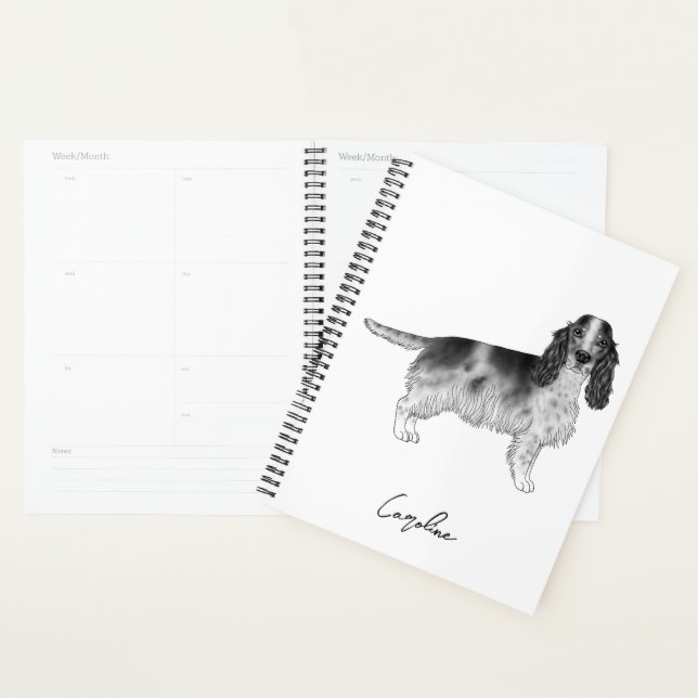 Cocker Spaniel en noir et blanc & texte personnali (Devant avec enveloppe)