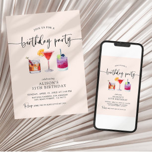 Cocktail Anniversaire Calligraphie Invitation