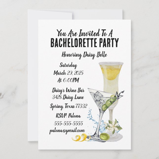 Cocktail Bachelorette Invitation (Devant)