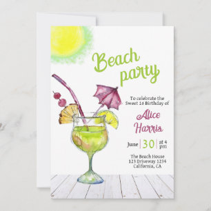 Cocktail Beach party sucré 16 Invitation