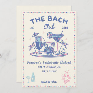 Cocktail bleu et rose Retro Invitation Bachelorett