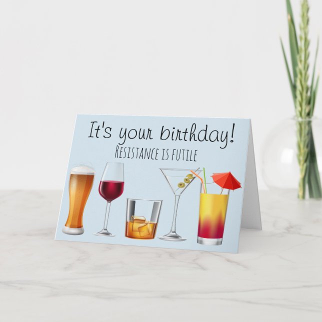 Cocktail Boire Vin Humour Carte Anniversaire (Devant)