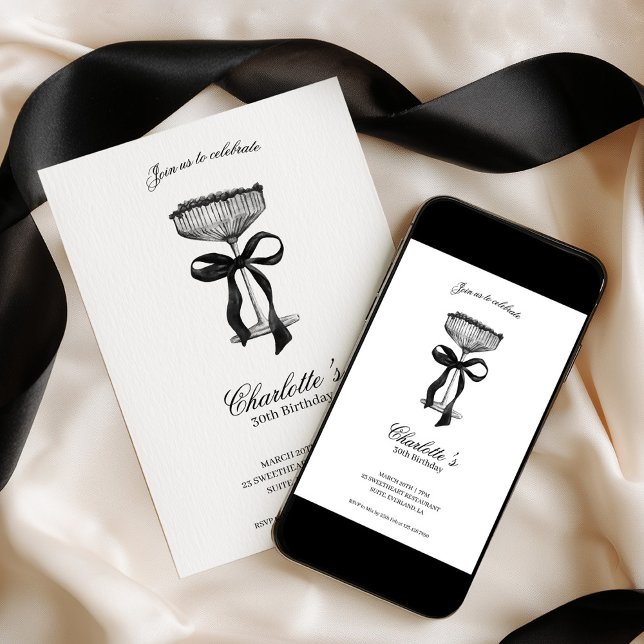 Cocktail & Bow 30th Birthday Invitation (Créateur téléchargé)