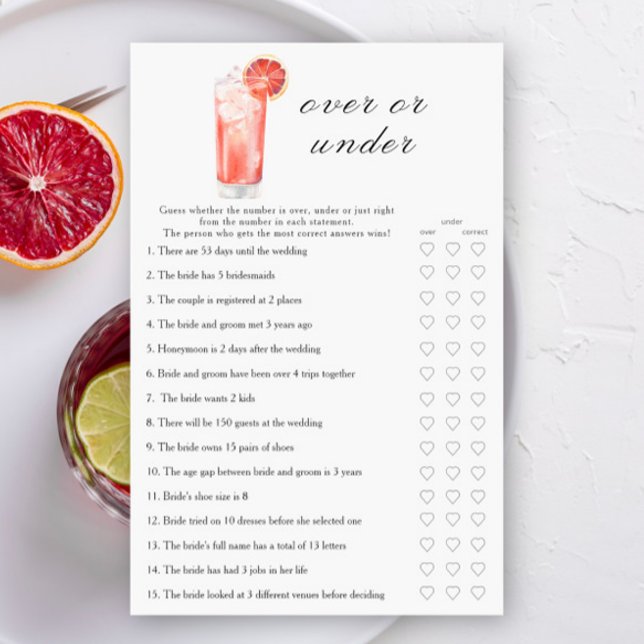 Cocktail Bridal shower - Over or under game (Créateur téléchargé)