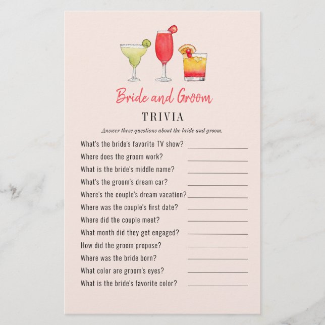 Cocktail Bride et douche de chambre Trivia jeux (Devant)