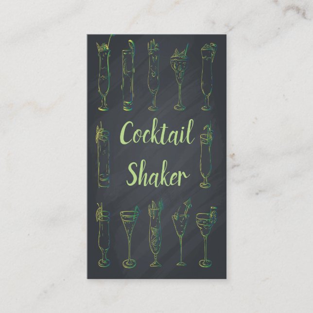 Cocktail Chalkboard Bartender Carte de visite Neon (Devant)