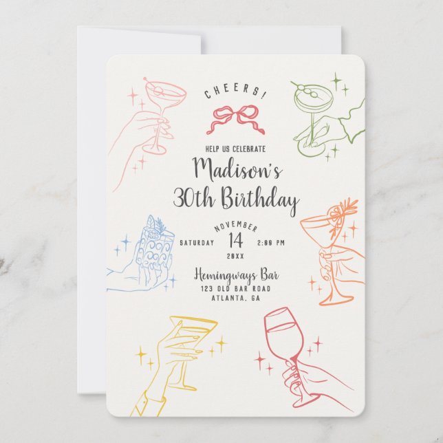 Cocktail coloré fête d'anniversaire Invitation de  (Devant)