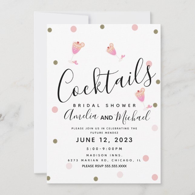 Cocktail Confetti Pink Bridal Shower Invitation (Devant)